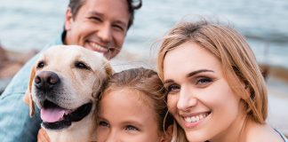beautiful family with dog